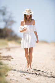 Bahamas Cream Cotton Off Shoulder Mini Dress