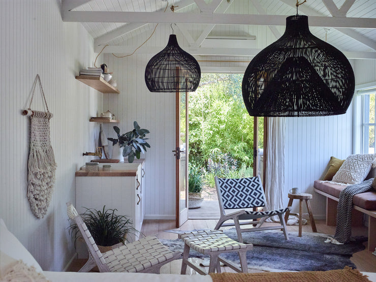 Natural Black Rattan Igloo Pendant