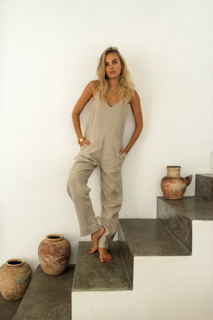 Sara Sand Linen Jumpsuit