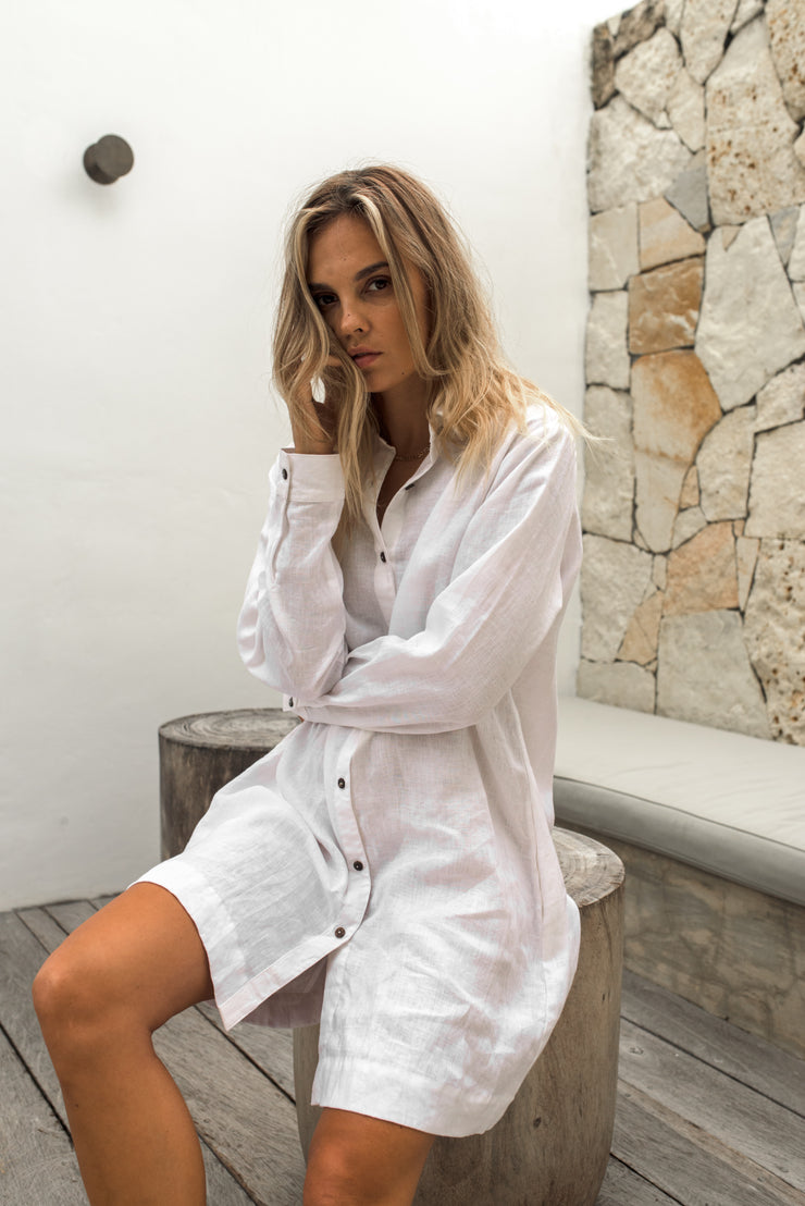 Cayman White Linen Shirt Dress
