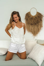 Moss Button Raw Cami Top White