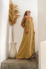 Havana Mustard Backless Maxi Dress