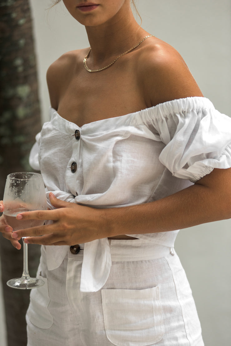 Cabo Linen Off Shoulder Top White