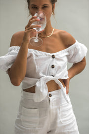 Cabo Linen Off Shoulder Top White