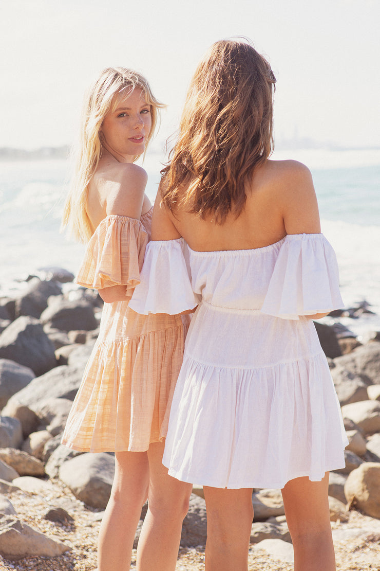 Bahamas White Linen Off Shoulder Mini Dress