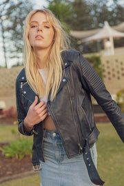 Midnight Navy Biker Leather Jacket