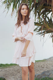 Jamilla Soft Pink Shirred Frill Mini Dress