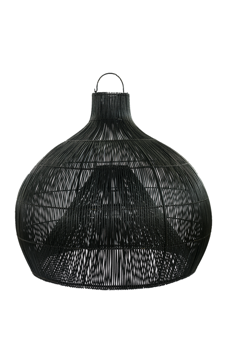 Large Natural Ball Igloo Black Rattan Pendant