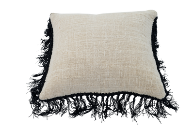 Natural Raw Cotton Cushion with Black Tassle