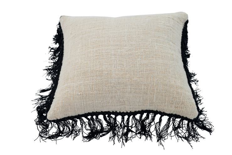 Natural Raw Cotton Cushion with Black Tassle