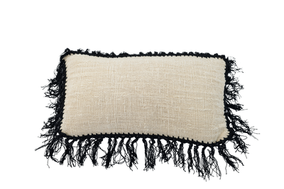 Natural Raw Cotton Rectangle Cushion with Black Tassle