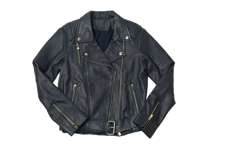 Midnight Navy Biker Leather Jacket
