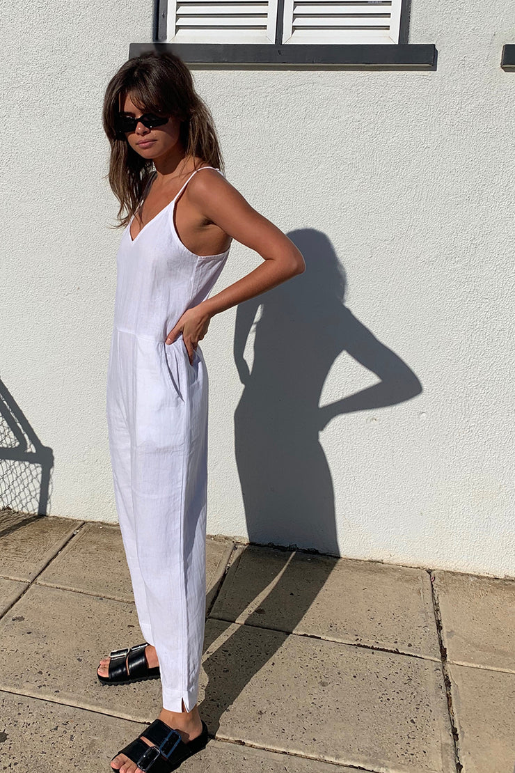 Sara White Linen Jumpsuit