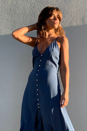Andros Blue Strappy Button Midi Dress