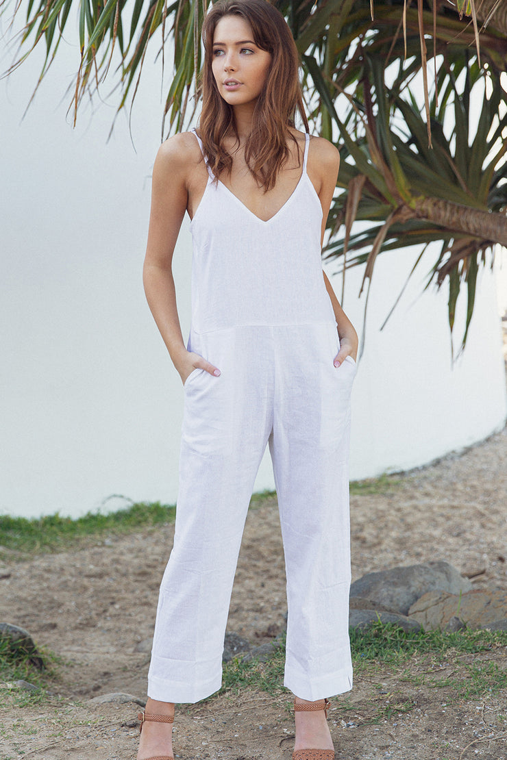 Sara White Linen Jumpsuit